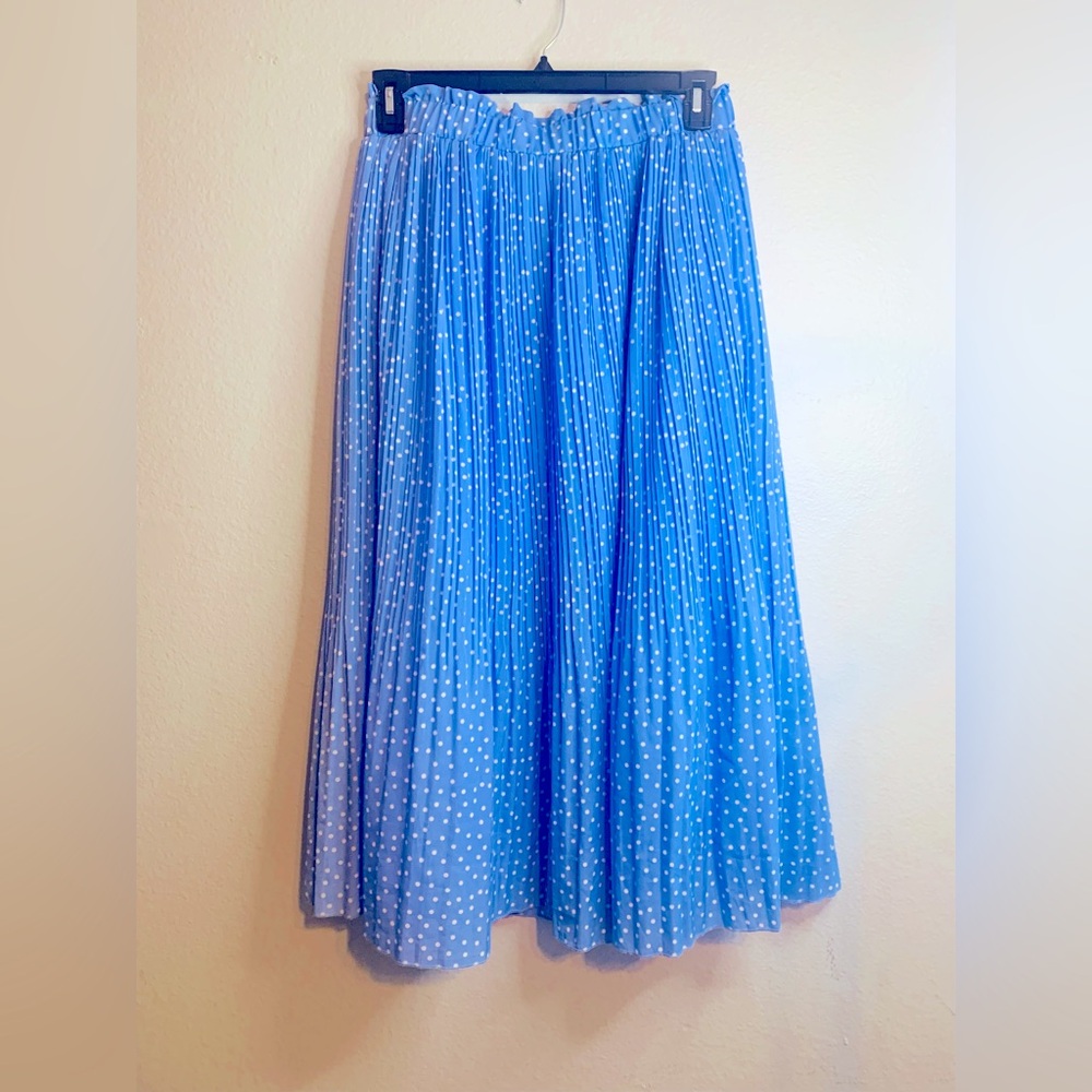 XLURA Women’s Baby Blue Polka-Dot Midi Pleated Skirt. Size XL. SKU 009